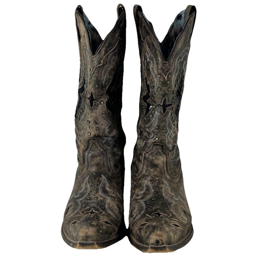 Laredo Women's 8.5 Lucretia Studded Snake Inlay Western Boot Snip Toe 52133BRN